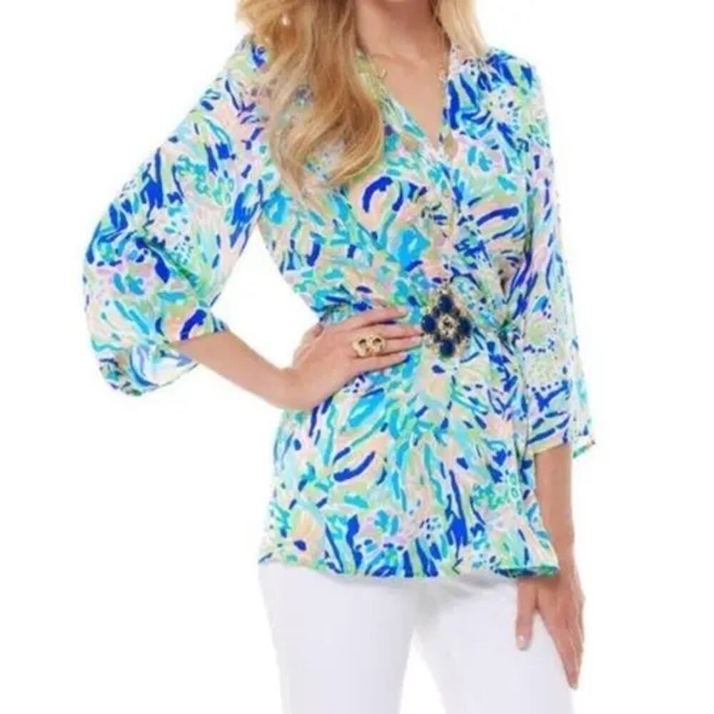 Lilly Pulitzer Open Front Hampton Kimono Top Floral Multi Size M NWOT